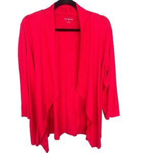Kim Rogers Cardigan Top Womens Large Red Open Front Casual Stretchy